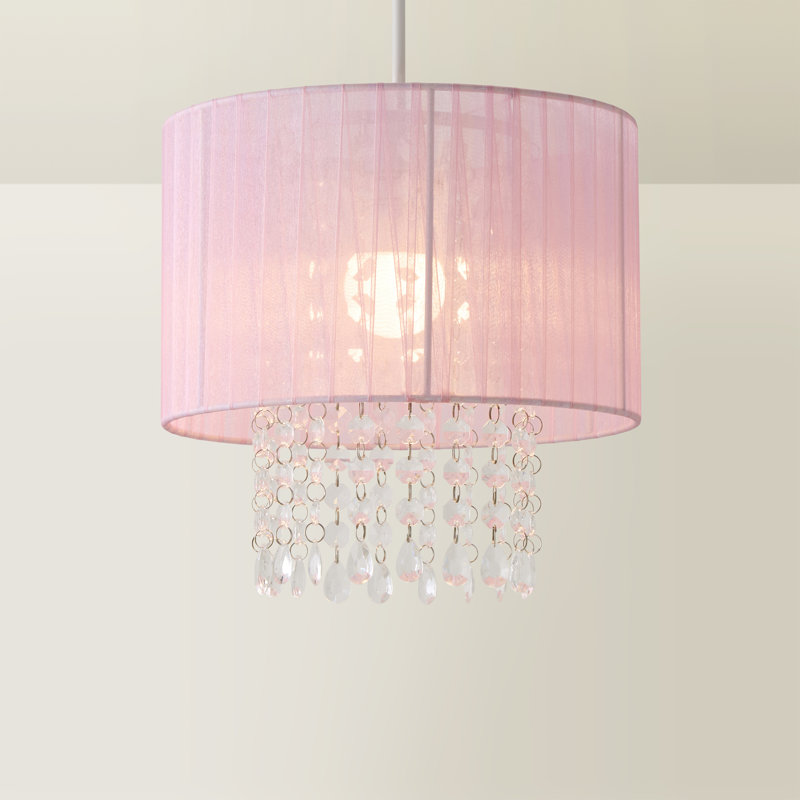 28cm H Fabric Drum Pendant Shade ( Screw On ), Light Pink