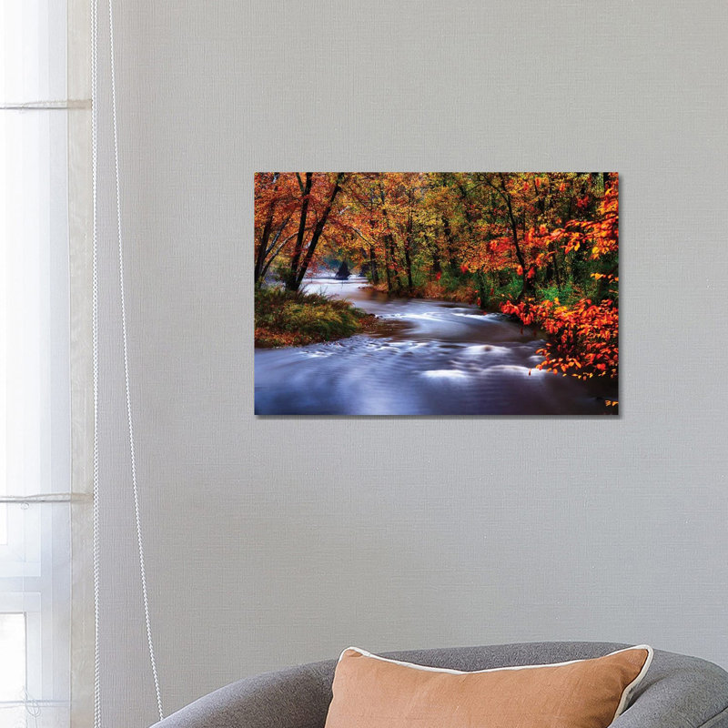 Méandres de la rivière Lamingtorn avec des couleurs d'automne, New Jersey, Sans cadre, toile, H 18 po x l 26 po