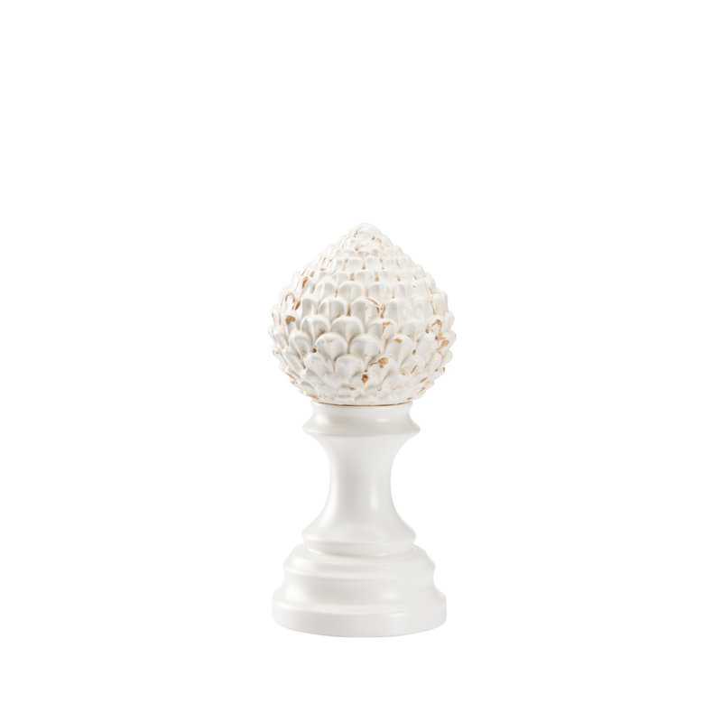 Fleuron artichaut, H 9,5 po x l 4,5 po x P 4,5 po, Blanc / glacis crème antique