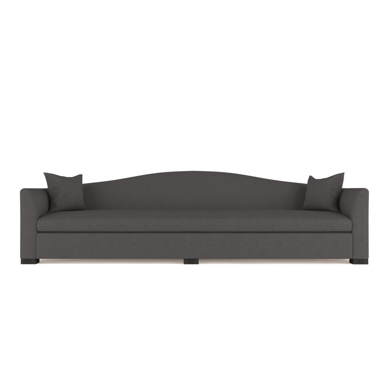 Horatio Camelback Taper Curved-Arm Extra Long Sofa, Box Weave Linen Blue Print, 33" H x 120" W x 36" D, Natural