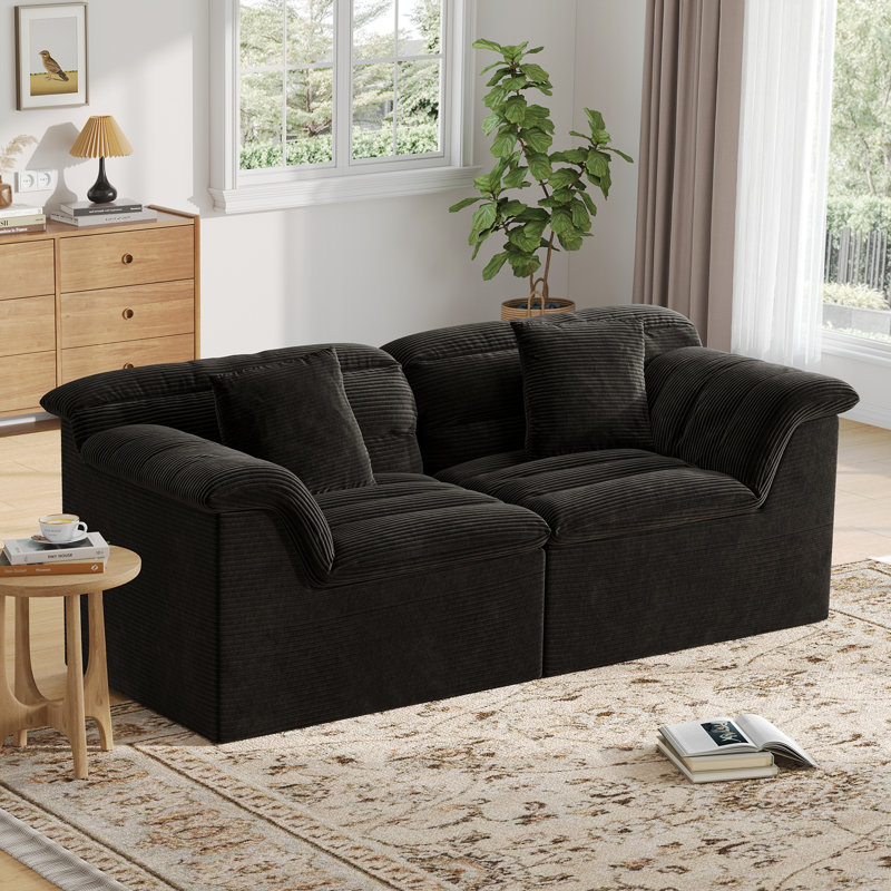 Corduroy Modular Cloud Sofa, Modern Upholstered Couch with No Assembly Required, 33" H x 88.20" W x 40.16" D, Black