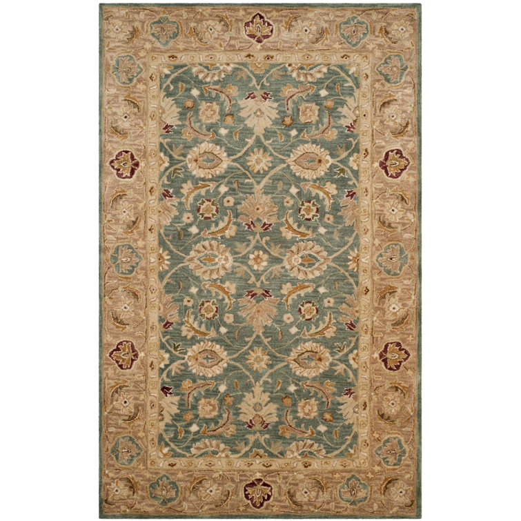 Antiquity Hand-Tufted Teal Blue / Taupe Area Rug