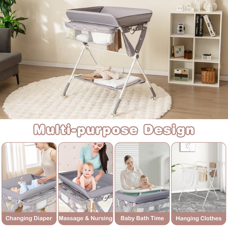 Diaper Changing Station Foldable Baby Changing Table-Natural, Grey