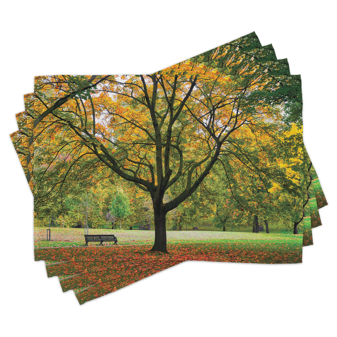 Platzdeckchen 4er Set, Herbst Park Blätter Natur, Grün Gelb