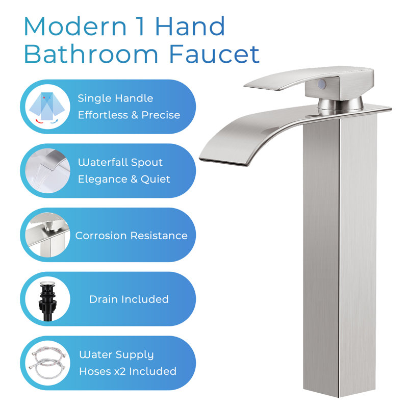 Vessel Sink Faucet Single-handle Bathroom Faucet with Drain Assembly, Brushed Nickel