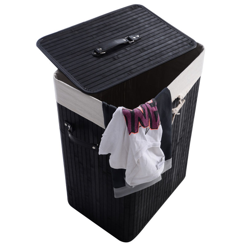 Bamboo Laundry Hamper with Handles, Black