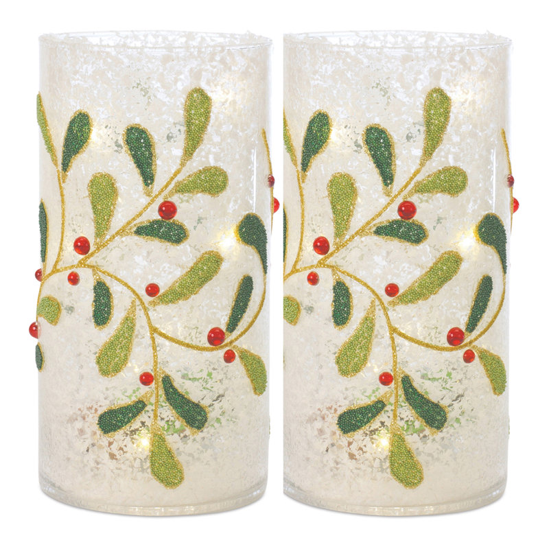 Porte-bougie en verre perlé (ensemble de 2)