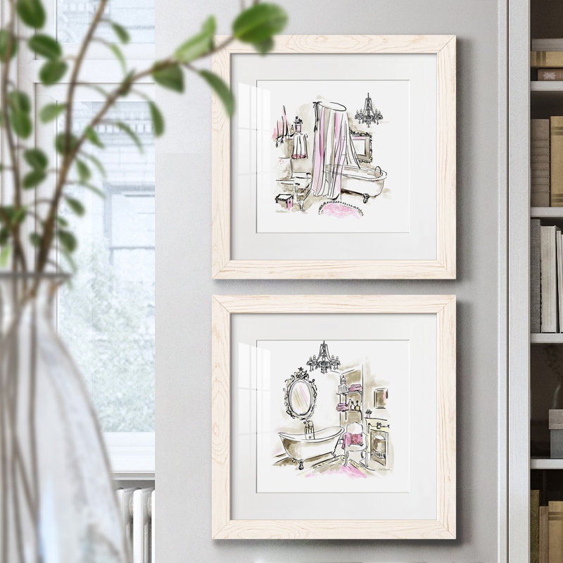 «Pink Opulence I», ensemble de 2 cadres photo, H 20 po x l 40 po x P 1,5 po, Cadre blanc