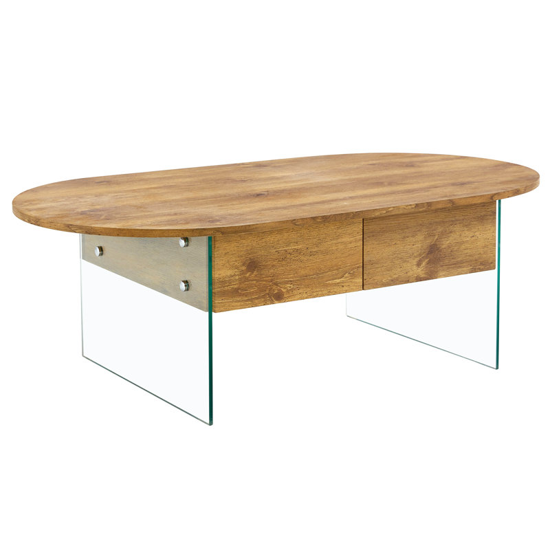 Natural Oval Double Drawer Coffee Table - 43.3"X23.6" Multi-Functional Design.Coffee Table With Double Drawers. The Board Surface Is MDF Sticker