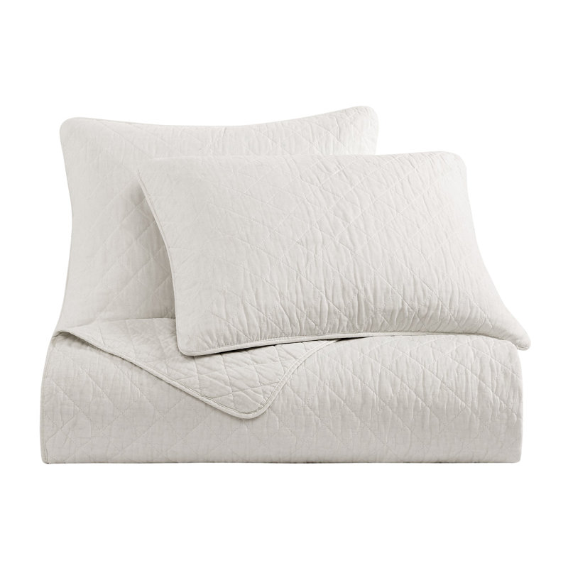 White Cotton King Quilt Set with Diamond Quilting