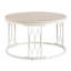 Table basse ronde en panneau de fibres à densité moyenne avec texture effet pierre, diamètre de 27,5 pouces. Table basse ronde pour le salon. Table basse ronde de style Wabi-sabi avec des pieds en métal robustes et un assemblage facile.