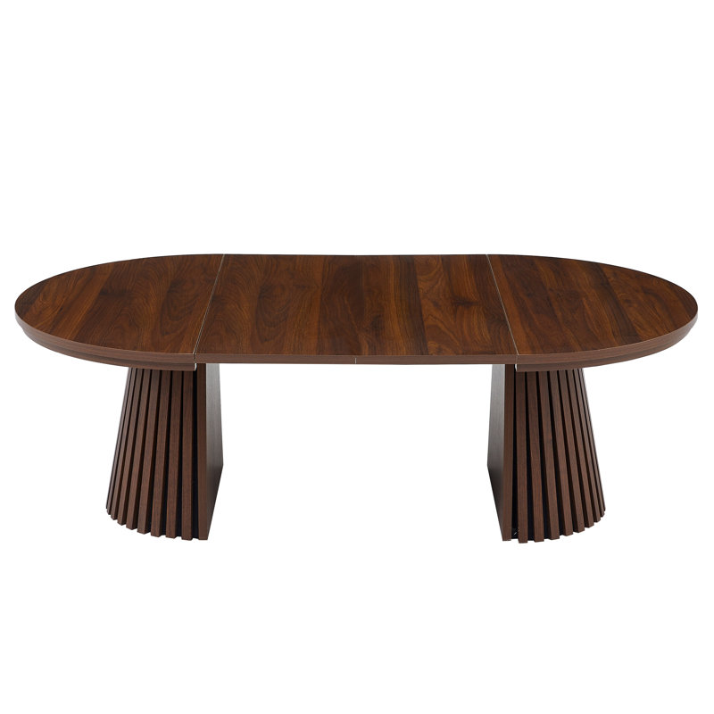 Table basse en bois ronde en bois, flexible et extensible, multifonctionnelle et peu encombrante, conception ovale à la mode et pieds à lattes, table à thé ou bureau, table de salon moderne