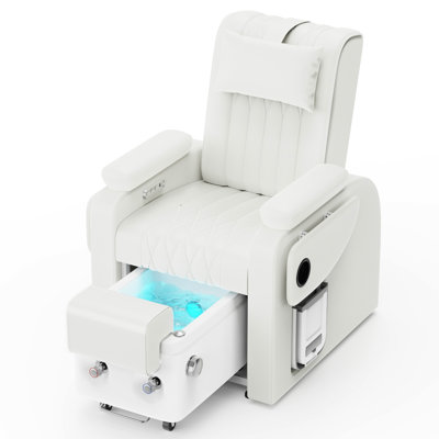 Luxury Spa Chair With Foot Bathtub, Reclining Massage Chair With Cupholder, Hidden Trash Bin, LED Light And Charging Port - With Drainage Pump