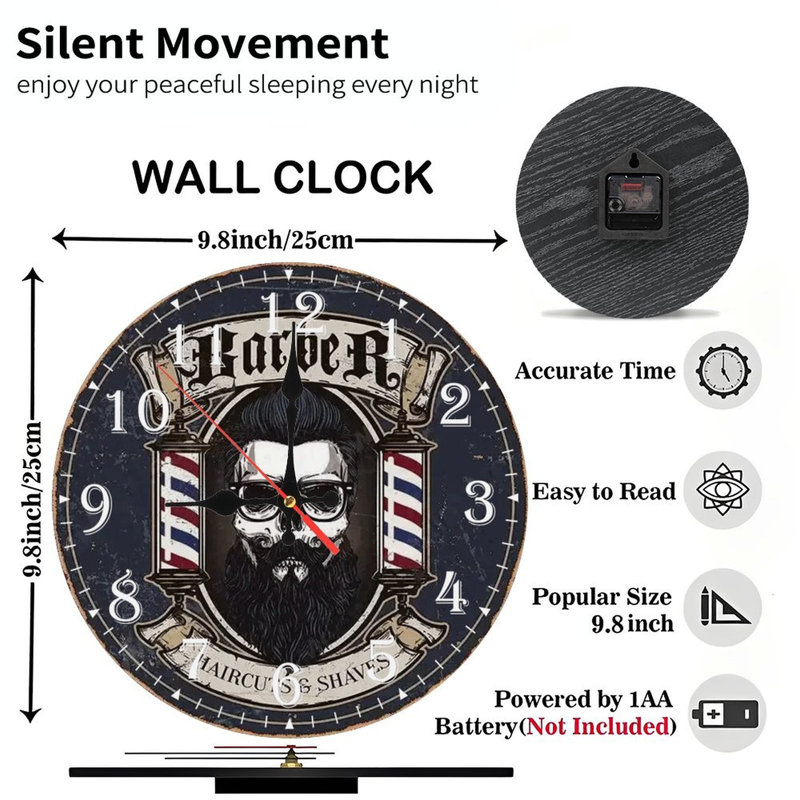 Horloge murale en bois 10 po, mouvement silencieux, à piles (piles AA non incluses), décor artistique, parfait pour les décorations