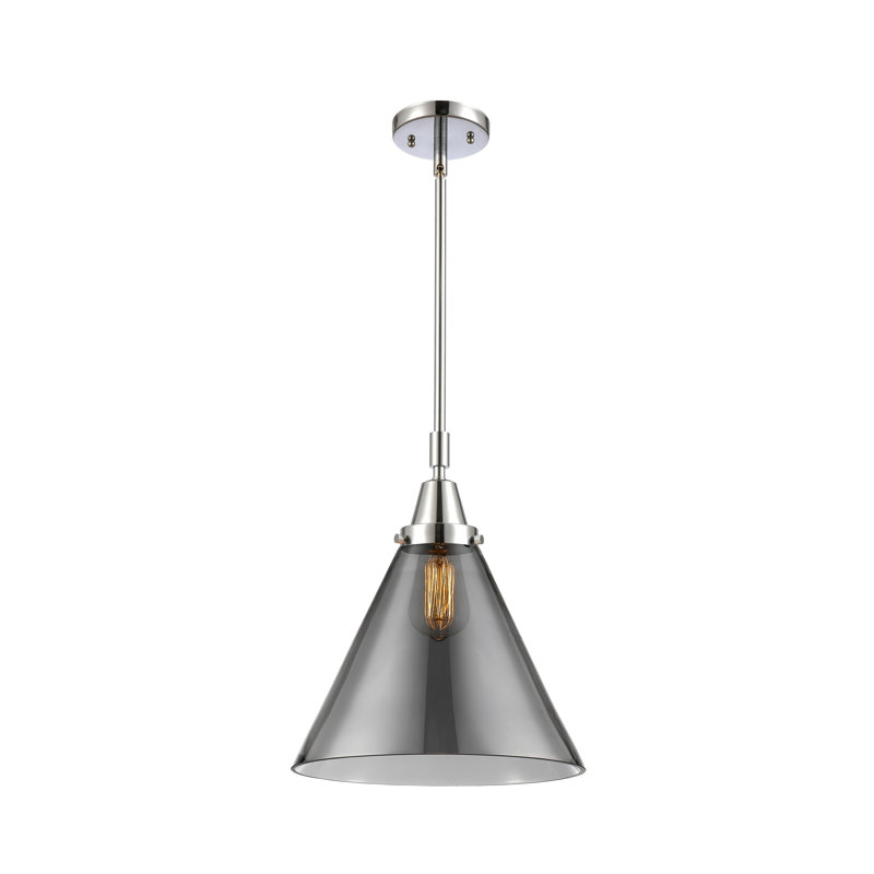 Luminaire suspendu conique 1 lumière Ashwath, H 50,12 po x l 12 po x P 12 po, Plaqué couleur fumée, Chrome poli