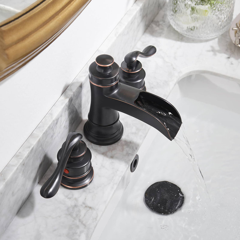 Robinet de salle de bain espacé à 2 poignées en laiton avec bonde, Bronze huilé