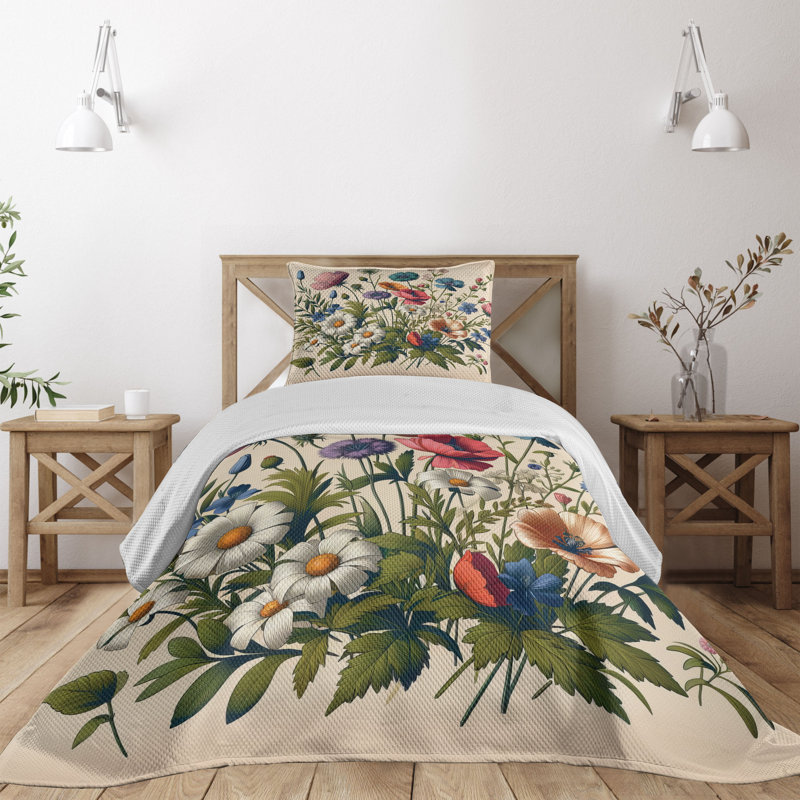 Polyester Floral Coverlet, Twin Coverlet + 1 Standard Shams