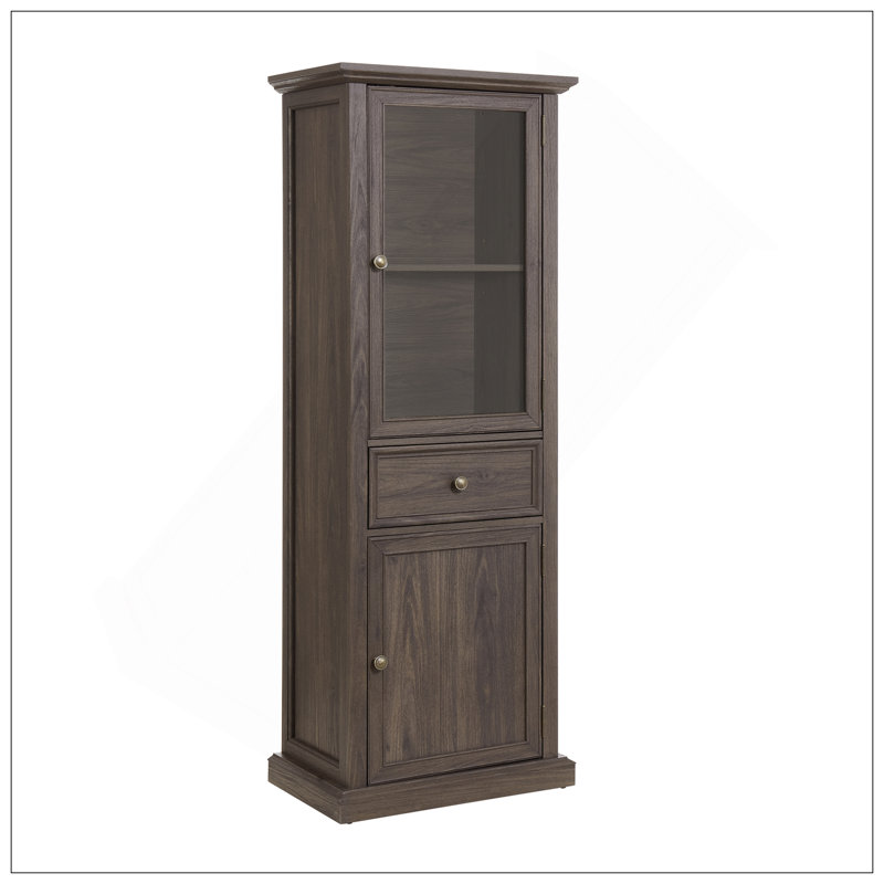 Modern Tall Storage Cabinet With Glass Doors & Shelves - Versatile Freestanding Sideboard With Drawer For Living Room, Kitchen, Dining Room, & Office - Brown Finish