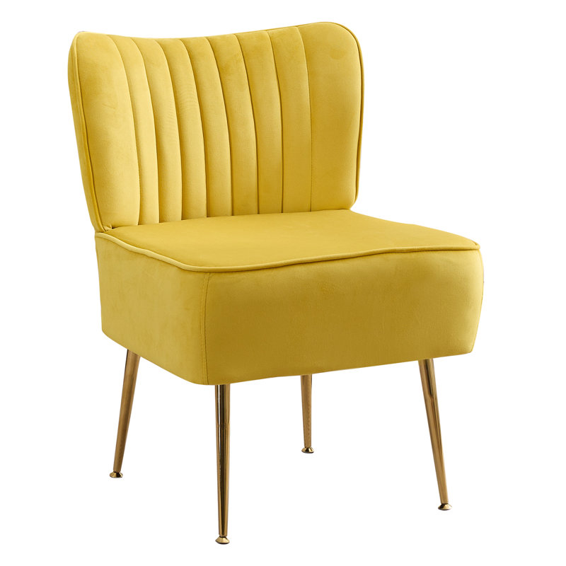 Accent Side Chair With Gold Legs, Yellow Velvet