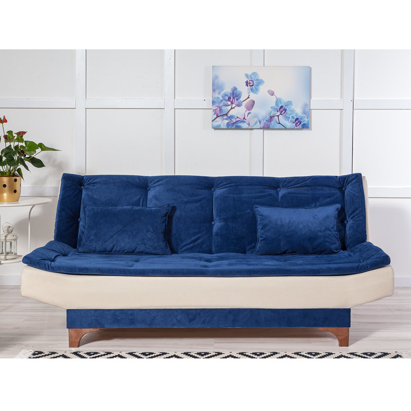 Canapé-lit sans accoudoirs de 74,8 po Cropsey, Bleu foncé / polyester crème