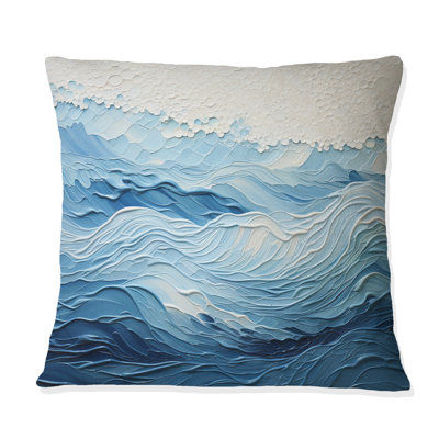 Blue And White Modern Waves Of The Coast I - Coastal Minimalism Printed Throw Pillow