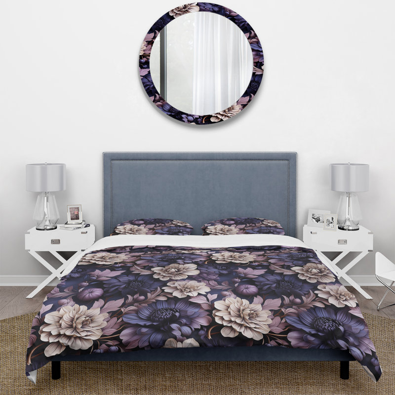 Shadowed Blossoms Moody Patterns III Duvet Cover, Queen Duvet Cover + 2 Standard Shams