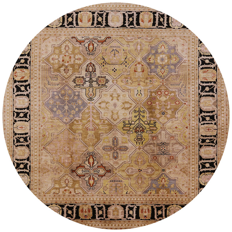 Tapis oriental bleu marine / brun, Rond 3 pi