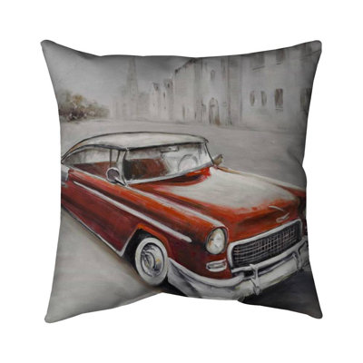 Vintage Classic Car Red Pillow - Cities Contemporary – Outdoor Throw Pillow with Insert, Weather-Resistant