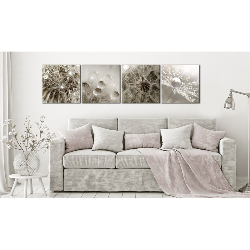Gris pissenlit - ensemble de 4 photos sur toile tendue, H 15,7 po x l 15,7 po