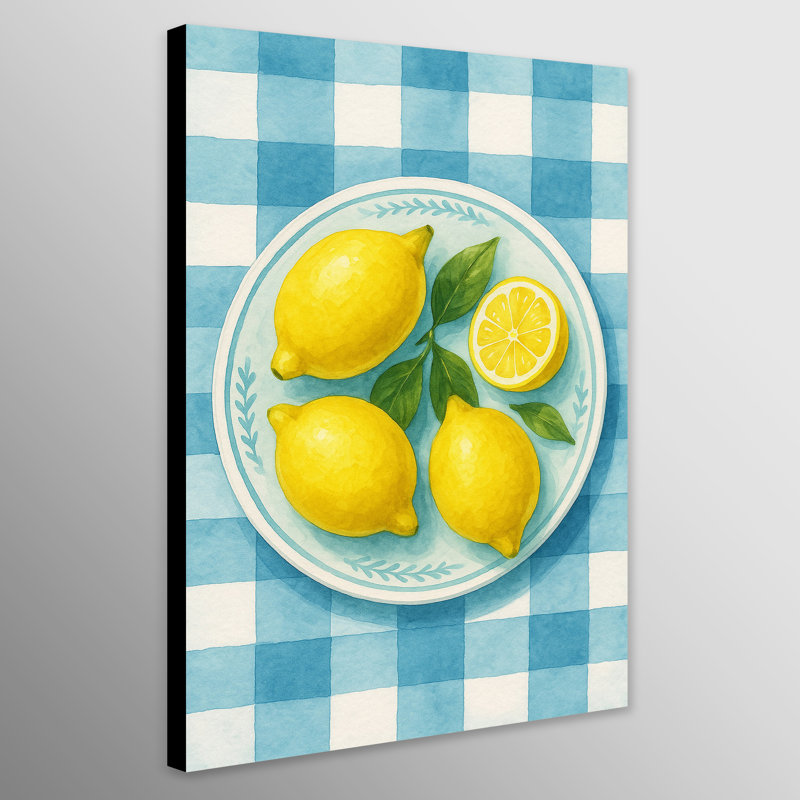 Lemon Painting Kitchen Wall Art - Canvas Framed Print, 61 cm H x 41 cm W