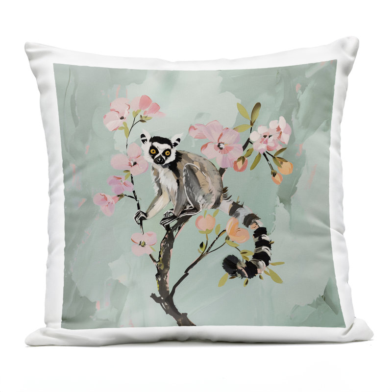 Lemur Perched on Spring Blooms Outdoor Printed Pillow design by Amanda Tsoukanelis