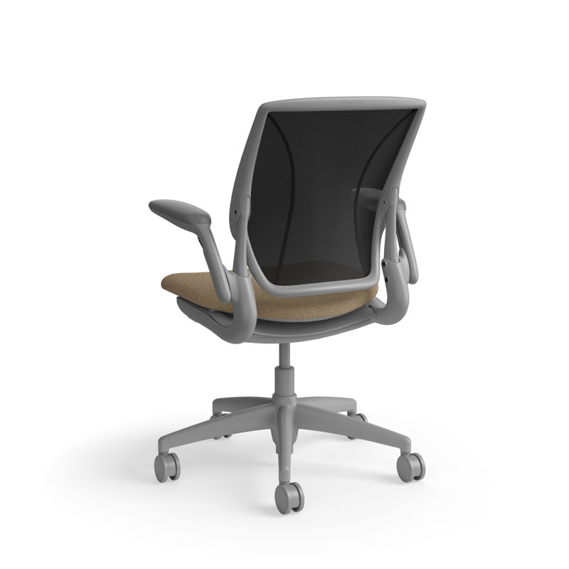 World LM, Ergonomic Task Chair with Poppy Seed Backrest, and  Autumn Upholstered Seat, Gray, Beige Brown Fabric, Black Mesh