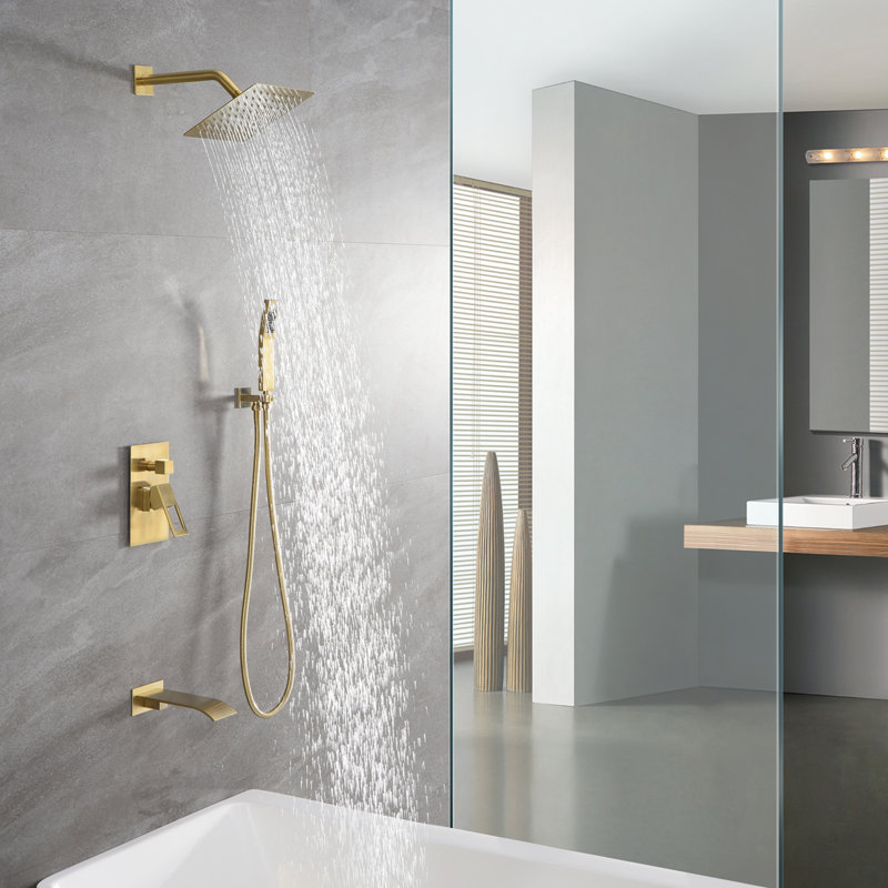 SUMERAIN Tub and Shower System, Shower Faucet with Waterfall Tub Spout,  Anti-scalding Pressure Balance Valve, Brushed Gold