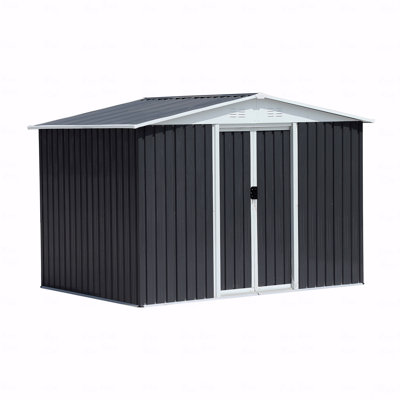 8X6 Feet Apex Roof Dark Grey Aluminum Alloy Frame Garden Shed With Sliding Door