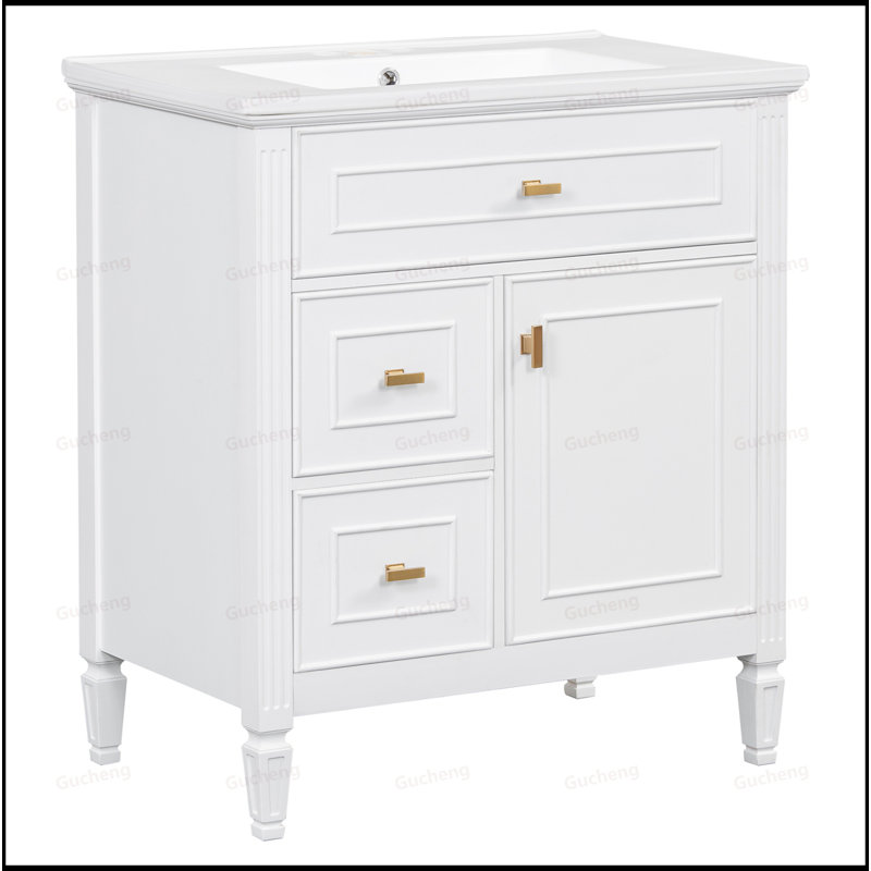Meuble-lavabo en bois 30 po avec tablette ajustable et lavabo, Blanc