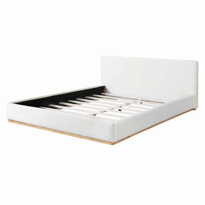 Tate Velvet Upholstered Bed With Padded Headboard & Wooden Slats, Queen