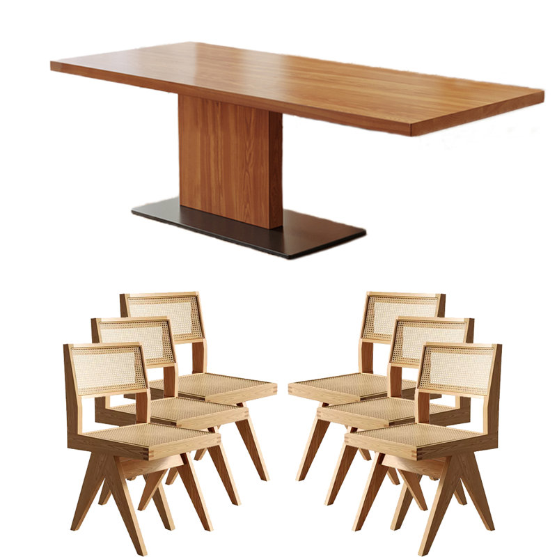 Solid wood ash dining table set, 29.53" H x 78.74" L x 35.43" W