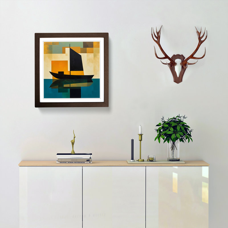 Boat on a Lake Suprematism - Framed Print, Walnut