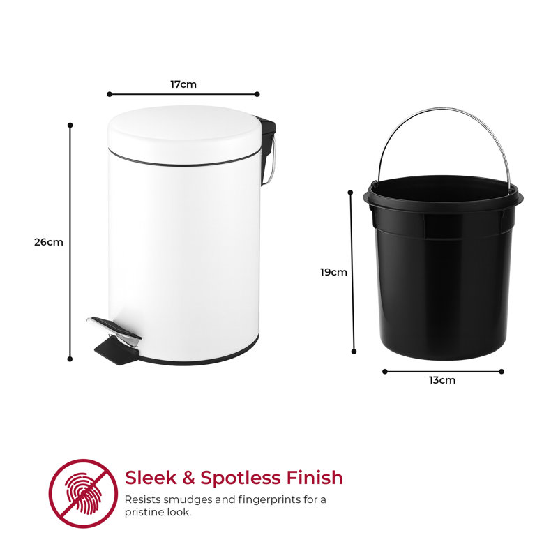 Crenshaw Metal Step On Kitchen Trash Can, Matt White