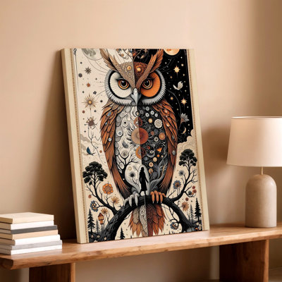 Owl Moon Celestial Forest Illustration Poster Canvas Wall Art Print, Decorative Contemporary Nature Landscape Artwork for Living Room Bedroom Office Hallway Apartment Gallery Wall Home Decor