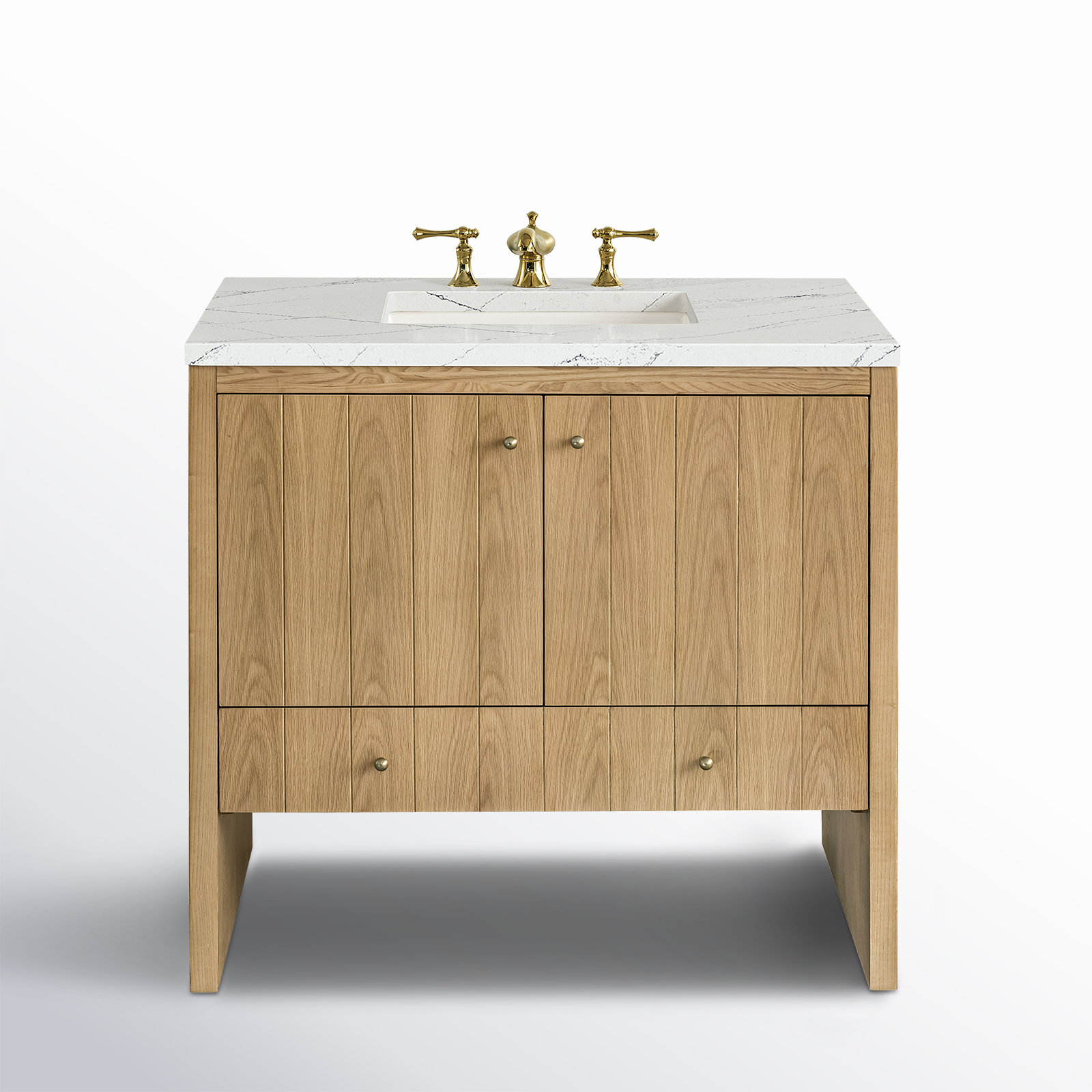 Hudson 36'' Single Bathroom Vanity, Ethereal Noctis, 8" Widespread, Light Natural Oak
