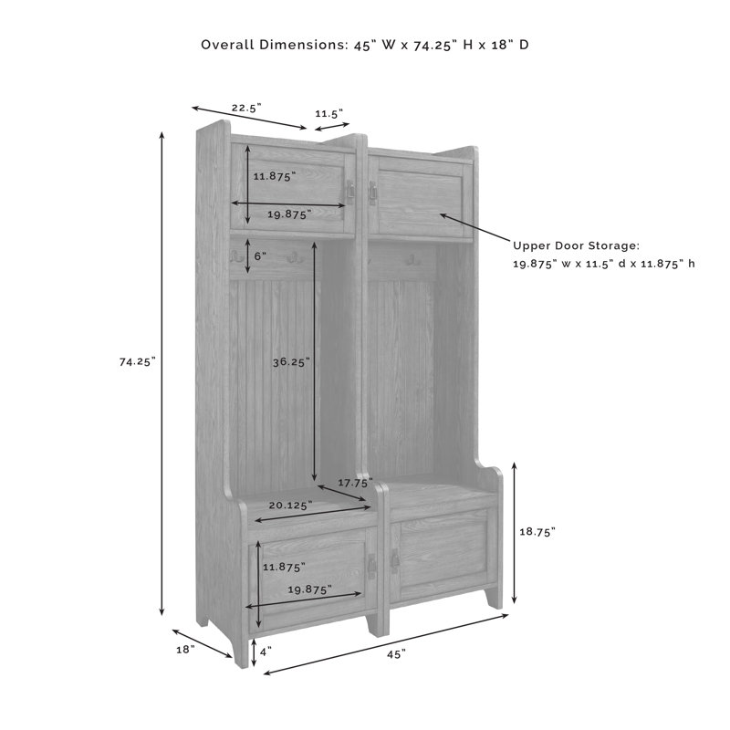 Jones Street Hall Tree 44'' Wide with Shoe Storage, Coffee