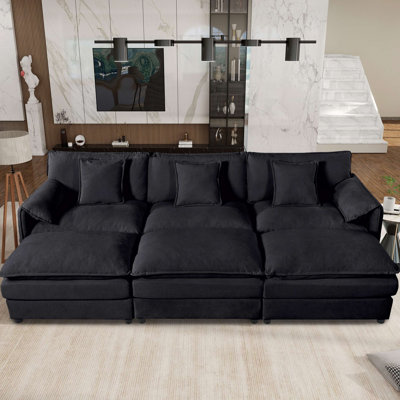 Oversized Deep Seat Sectional Cloud Sofa Sleeper With 3 Ottomans & Soft Pillows, Modular Couch Bed For Living Room, Apartment, DIY Combination Chenille