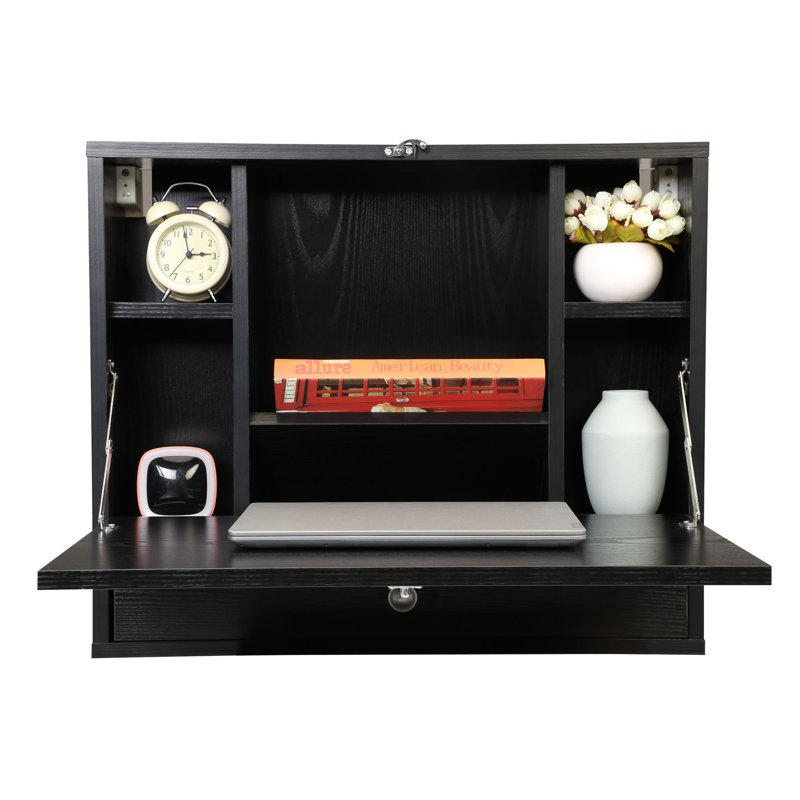 Solid Wood Top Metal Base Computer Desk, Black