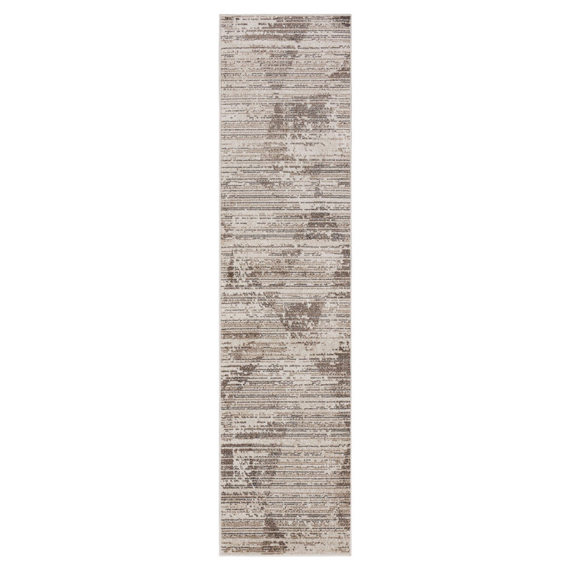 Attlee Cream Modern Abstract Geometric Area Rug, Runner 1'11" x 8'