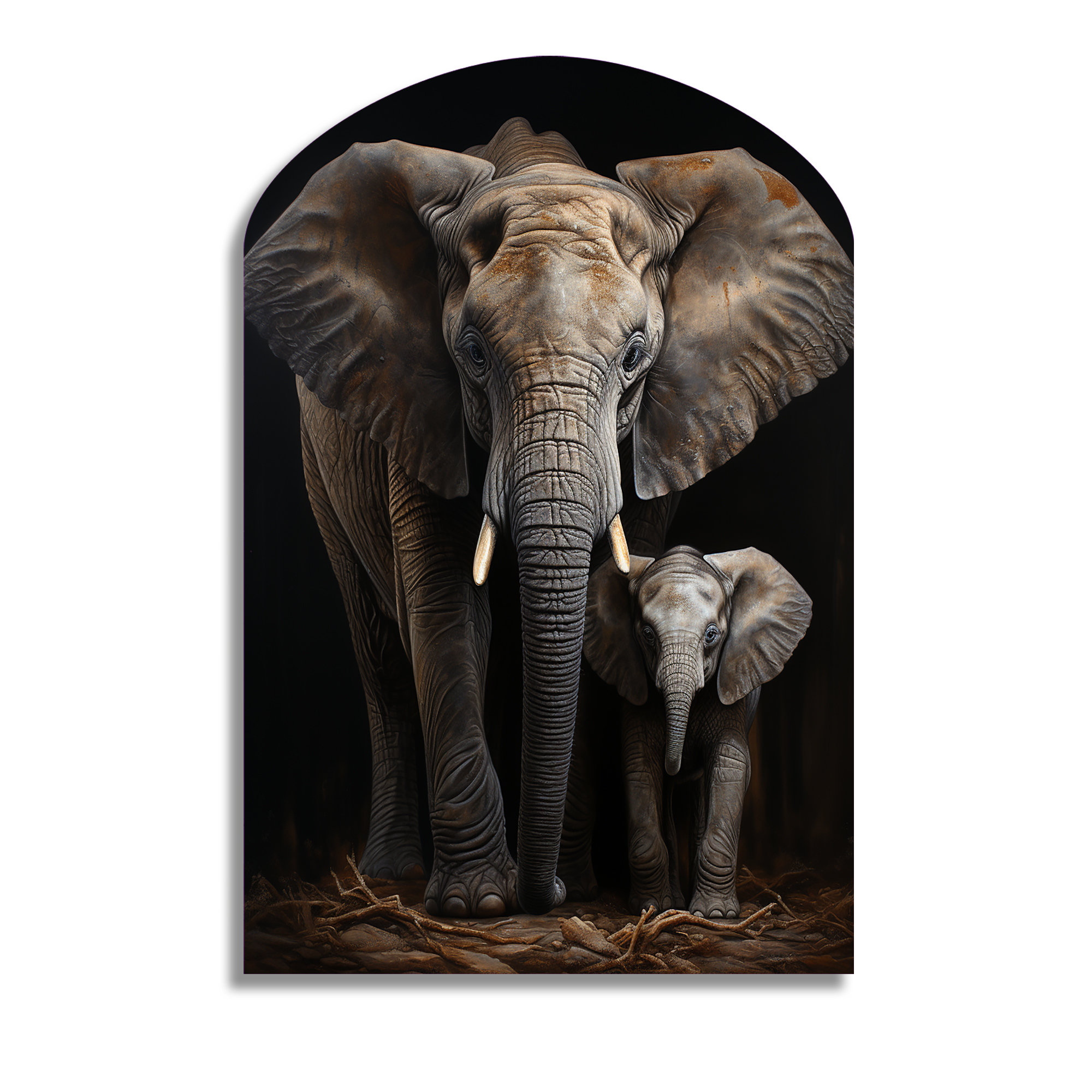 Latitude Run® Elephant Family In Black And White Elephant Arch Shape