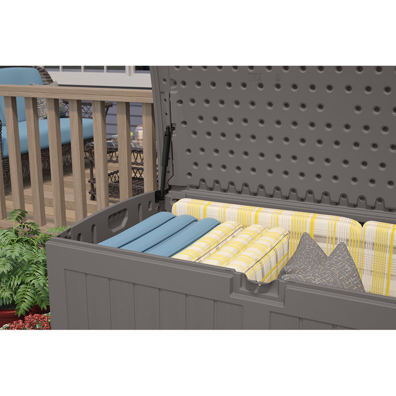 Boîte de rangement en résine pour rangement extérieur l 58 po x P 32 po Suncast, fabriquée aux États-Unis, Gris pierre