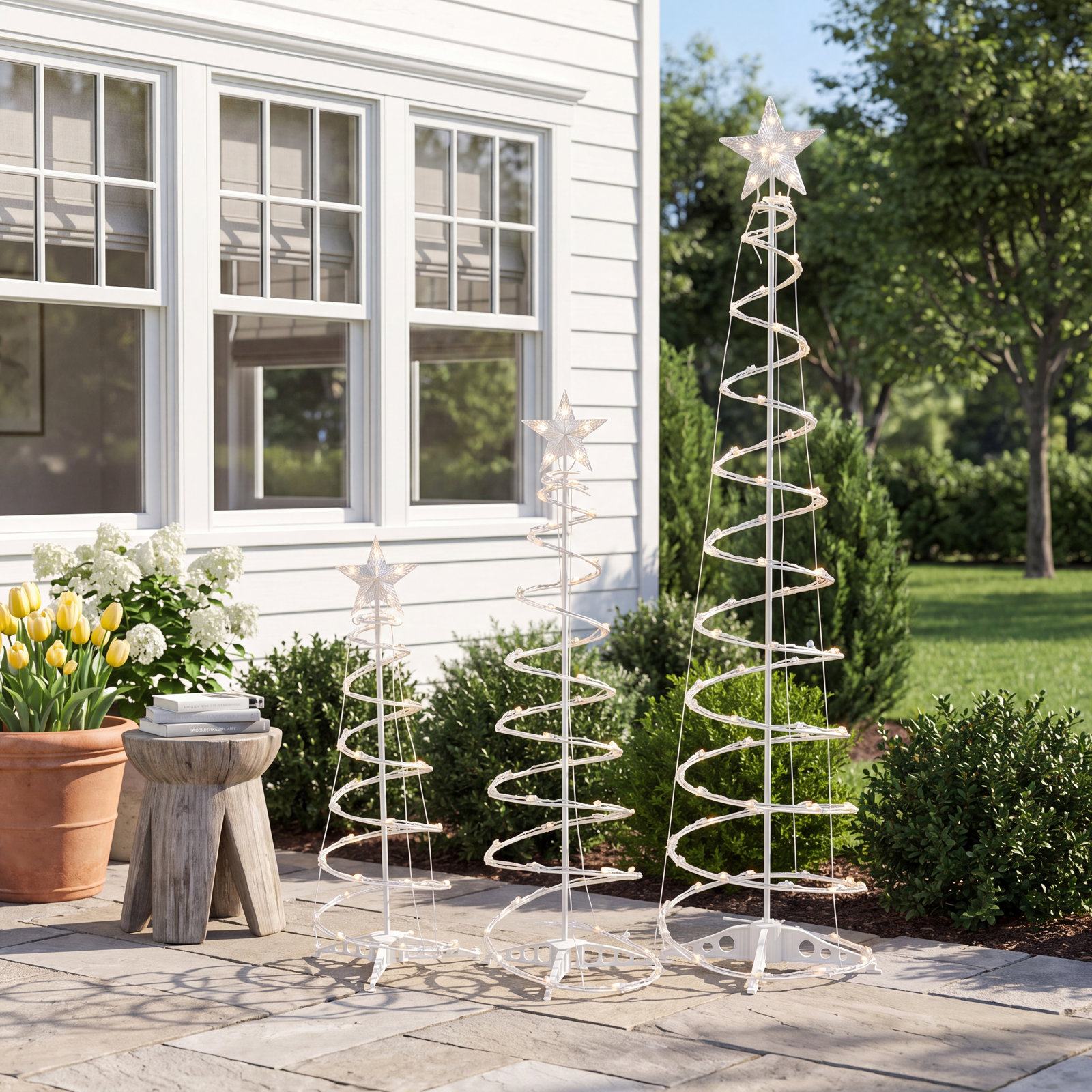 3-Piece LED Lighted Spiral Cone Tree Set