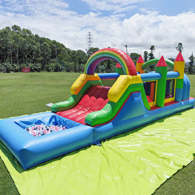 Jeu gonflable pour enfants Relunch 25 pi, parcours d'obstacles gonflable 100% PVC avec glissades d'eau / souffleur, fête extérieure de qualité robuste