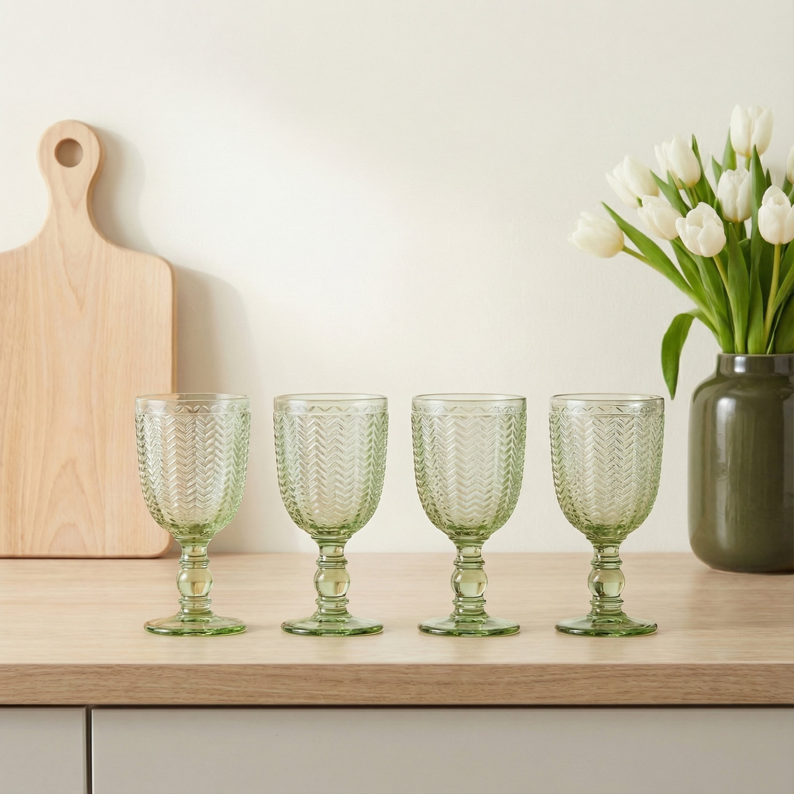 Twill Ribbed Crystal Goblet, Green